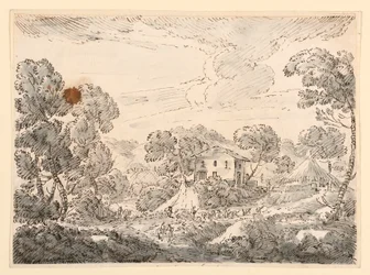 Habitation paysanne dans une région boisée